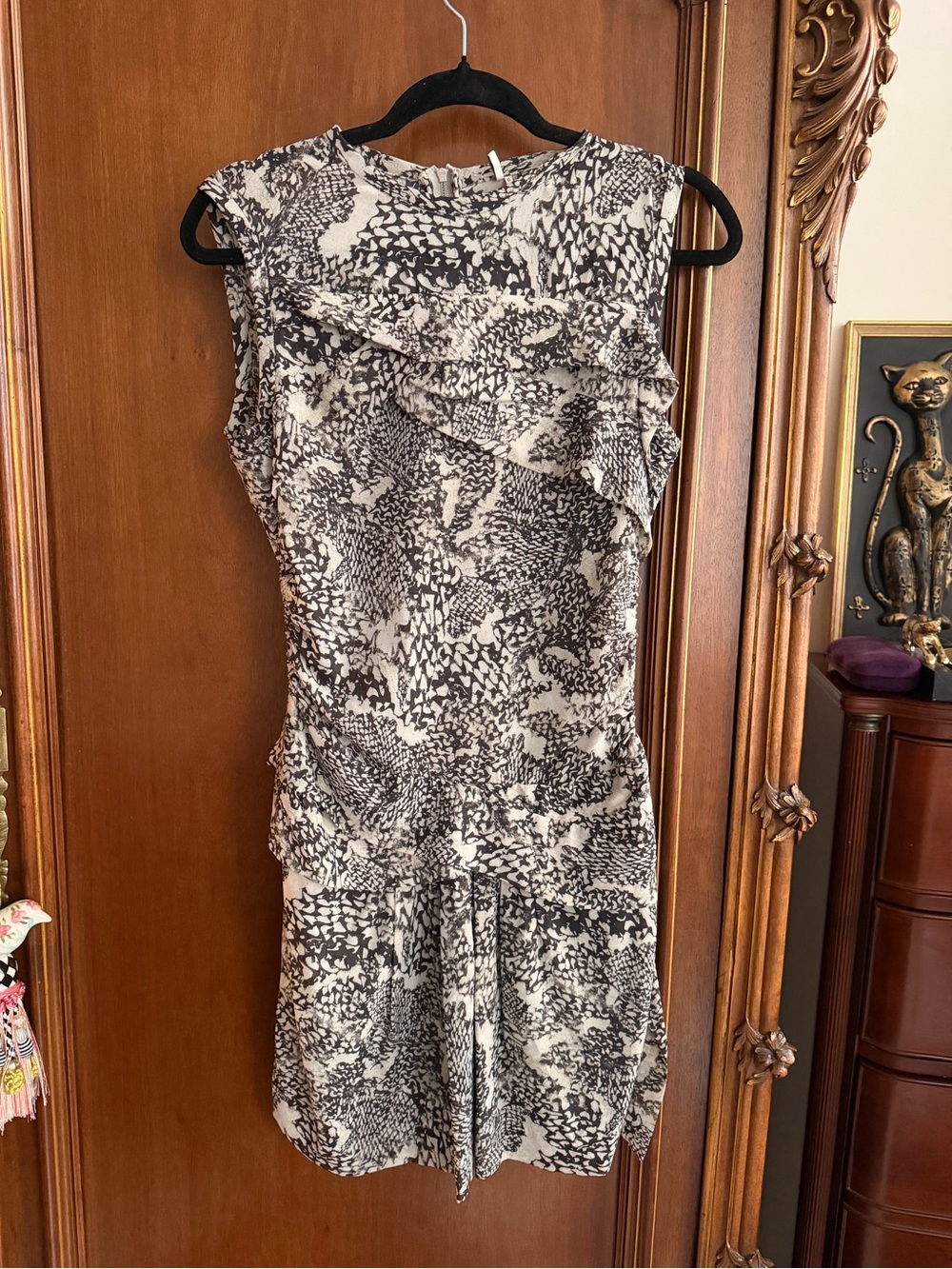 IRO Carly Silk Black & White Snake Print Ruffle Mini Dress Size Zero